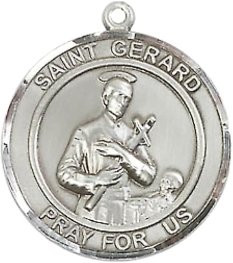Medium Women's Pewter Saint St. Gerard Medal Pendant on 18 Inch Rhodium Plated Lite Curb Brass Chain w/Lobster Claw clasp, Catholic Religious Necklace - Made in USA - Deluxe Velvet Gift Box