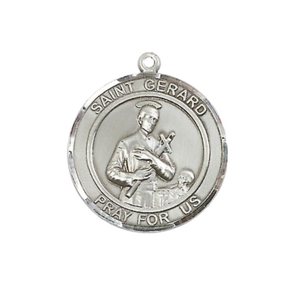 .925 Sterling Silver Saint Gerard Round Medium Medal Pendant on 24 Inch Endless Rhodium Plated Heavy Curb Brass Chain, Catholic Religious Necklace -Made in USA- Deluxe Velvet Gift Box