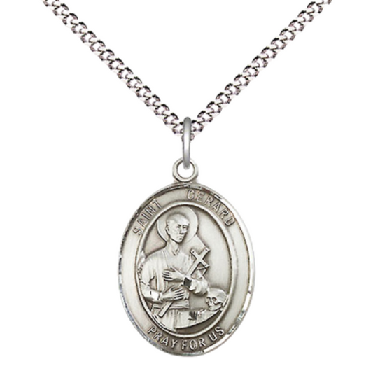 Everlasting Light Jewelry Medium Women's .925 Sterling Silver Saint St. Gerard Majella Pendant Necklace,18 Inch Rhodium Plated Lite Curb Brass Chain-Catholic , Religious Catholic Medal – Velvet Gift Box Included