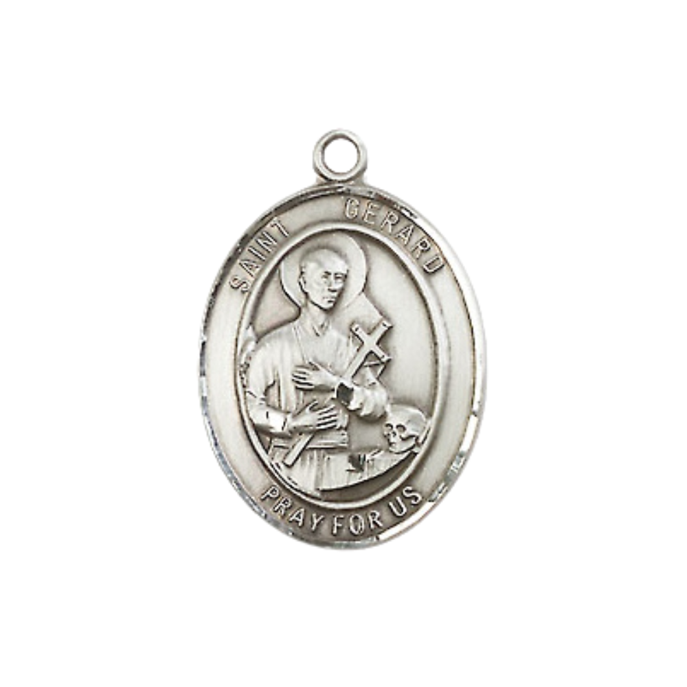 Everlasting Light Jewelry Medium Women's .925 Sterling Silver Saint St. Gerard Majella Pendant Necklace,18 Inch Rhodium Plated Lite Curb Brass Chain-Catholic , Religious Catholic Medal – Velvet Gift Box Included