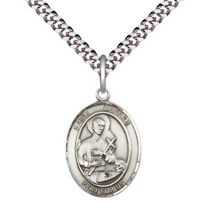 .925 Sterling Silver Saint St. Gerard Oval Medium Majella Medal Pendant on 24 Inch Endless Rhodium Plated Heavy Curb Brass Chain, Catholic Religious Necklace - Made in USA- Deluxe Velvet Gift Box