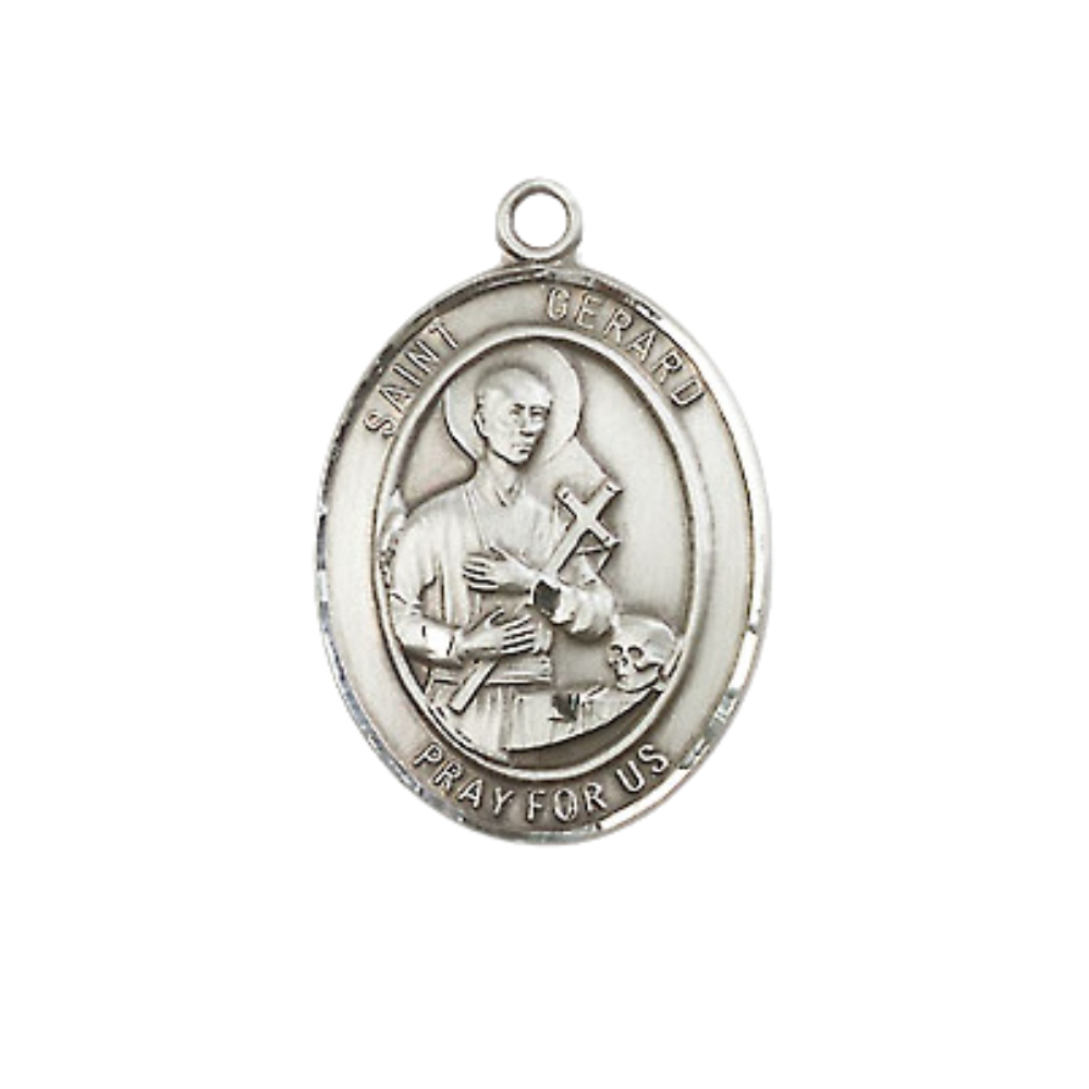 .925 Sterling Silver Saint St. Gerard Oval Medium Majella Medal Pendant on 24 Inch Endless Rhodium Plated Heavy Curb Brass Chain, Catholic Religious Necklace - Made in USA- Deluxe Velvet Gift Box