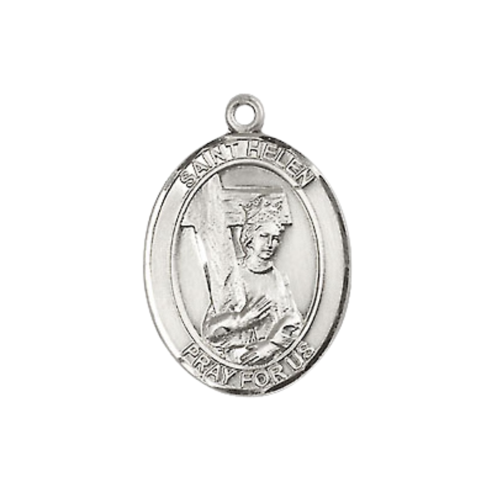 Everlasting Light Jewelry Medium Women's .925 Sterling Silver Saint St. Helen Pendant Necklace on 18- Inch Rhodium Plated Lite Curb Brass Chain – Patron Saint St. of Difficult Marriages, Catholic Medal – Velvet Gift Box Included