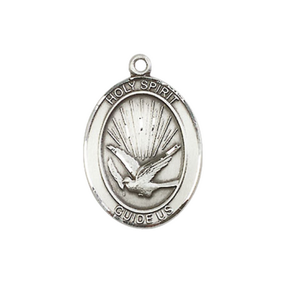 .925 Sterling Silver Holy Spirit Medal Pendant on 18 Inch Rhodium Plated Lite Curb Brass Chain with Lobster Claw Clasp, Catholic Religious Necklace - Made in USA- Prayer Card Included