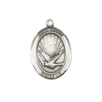 Everlasting Light Jewelry Medium Men's Pewter Holy Spirit Medal Pendant on 24 Inch Endless Rhodium Plated Heavy Curb Brass Chain, Catholic Religious Necklace - Made in USA- Deluxe Velvet Gift Box