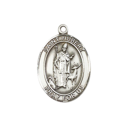 Medium Women's .925 Sterling Silver Saint St. Hubert of Liege Pendant Necklace on 18- Inch Light Rhodium Light Curb Chain – Patron Saint St. of Archers, Hunters & Dogs, Catholic Medal – Velvet Gift Box Included