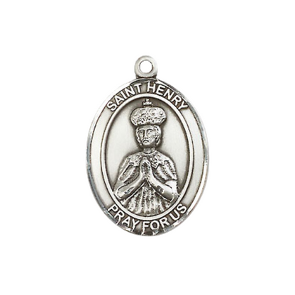 Everlasting Light Jewelry Medium Women's Pewter Saint St. Henry II Pendant Necklace on 18- inch Rhodium- Plated Lite Curb Brass Chain, Catholic Medal - Patron Saint. of the Handicapped and no Offspring– Velvet Gift Box Included
