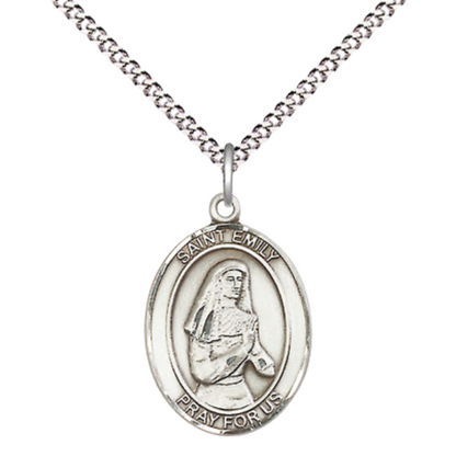 Everlasting Light Jewelry Medium Women's Pewter Saint Emily de Vialar Pendant Necklace on 18-inch Rhodium-Plated Lite Curb Brass Chain – Patron Saint of Single Laywomen – Velvet Gift Box Included