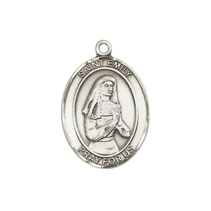 Everlasting Light Jewelry Medium Women's Pewter Saint Emily de Vialar Pendant Necklace on 18-inch Rhodium-Plated Lite Curb Brass Chain – Patron Saint of Single Laywomen – Velvet Gift Box Included