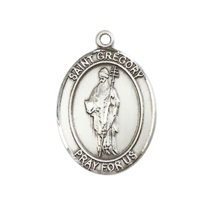 Medium Men's Pewter Saint St. Gregory the Great Medal Pendant on 24 Inch Endless Rhodium Plated Heavy Curb Brass Chain, Catholic Religious Necklace - Made in USA- Deluxe Velvet Gift Box