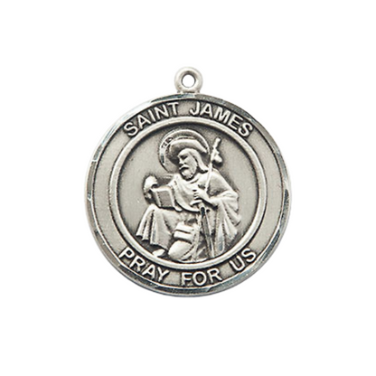 Everlasting Light Jewelry Medium Women's .925 Sterling Silver Saint St. James the Greater Pendant Necklace on 18 Inch Rhodium- Plated Lite Curb Brass Chain, Catholic Medal with Lobster Claw Clasp – Patron of Spain– Velvet Gift Box