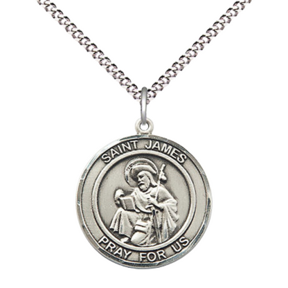 Everlasting Light Jewelry Medium Women's .925 Sterling Silver Saint St. James the Greater Pendant Necklace on 18 Inch Rhodium- Plated Lite Curb Brass Chain, Catholic Medal with Lobster Claw Clasp – Patron of Spain– Velvet Gift Box