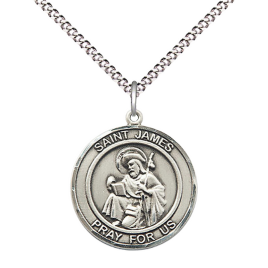 Everlasting Light Jewelry Medium Women's .925 Sterling Silver Saint St. James the Greater Pendant Necklace on 18 Inch Rhodium- Plated Lite Curb Brass Chain, Catholic Medal with Lobster Claw Clasp – Patron of Spain– Velvet Gift Box