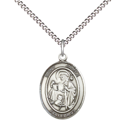 Medium Women's .925 Sterling Silver Saint St. James the Greater Pendant Necklace on 18- Inch Rhodium Plated Lite Curb Brass Chain – Patron Saint St. of Arthritis & Spain, Catholic Medal – Velvet Gift Box Included