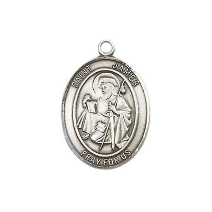 Everlasting Light Jewelry Medium Women's Pewter Saint St. James the Greater Pendant Necklace on 18- inch Rhodium- Plated Lite Curb Brass Chain – Patron Saint St. Against Arthritis, Catholic Medal – Velvet Gift Box Included