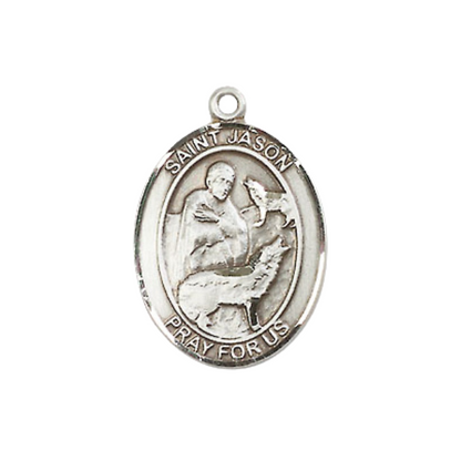 Everlasting Light Jewelry Medium Women's Pewter Saint St. Jason Pendant Necklace on 18- inch Rhodium- Plated Lite Curb Brass Chain – Patron Saint St. of Those Named Jason, Catholic Medal – Velvet Gift Box Included