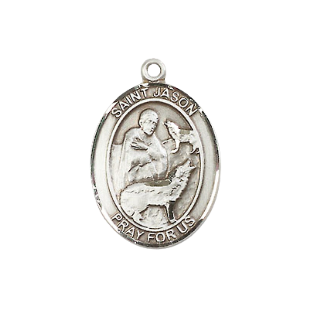 Everlasting Light Jewelry Medium .925 Sterling Silver Saint St. Jason Pendant Necklace on 18- Inch Rhodium Plated Lite Curb Brass Chain – Patron Saint St. of Those Named Jason, Catholic Medal – Velvet Gift Box Included