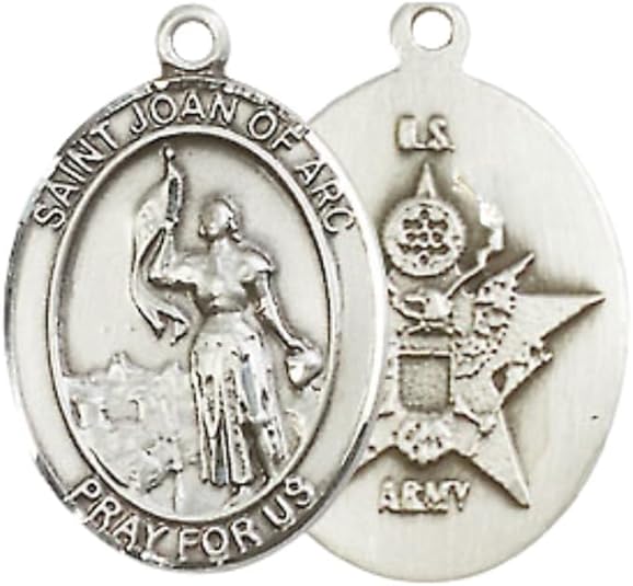 Everlasting Light Jewelry Medium Women's Pewter Saint St. Joan of Arc Army Pendant Necklace on 18- inch Rhodium- Plated Lite Curb Brass Chain – Patron Saint St. of Soldiers and France, Catholic Medal – Velvet Gift Box Included
