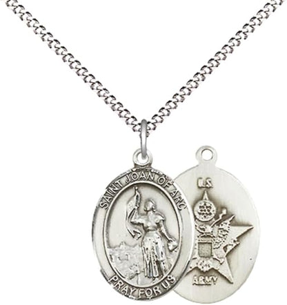 Everlasting Light Jewelry Medium Women's Pewter Saint St. Joan of Arc Army Pendant Necklace on 18- inch Rhodium- Plated Lite Curb Brass Chain – Patron Saint St. of Soldiers and France, Catholic Medal – Velvet Gift Box Included