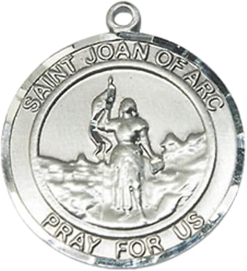 Medium Women's Pewter Saint St. Joan of Arc Medal Pendant on 18 Inch Rhodium Plated Lite Curb Brass Chain w/ Lobster Claw clasp, Catholic Religious Necklace - Made in USA - Deluxe Velvet Gift Box