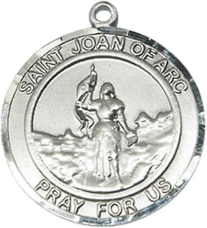 Medium Women's Pewter Saint St. Joan of Arc Medal Pendant on 18 Inch Rhodium Plated Lite Curb Brass Chain w/ Lobster Claw clasp, Catholic Religious Necklace - Made in USA - Deluxe Velvet Gift Box