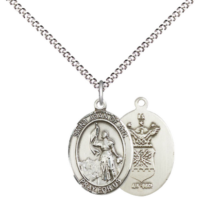 Medium Women's .925 Sterling Silver Saint St. Joan of Arc Air Force Pendant Necklace on 18- Inch Rhodium Plated Lite Curb Brass Chain – Patron Saint St. of Soldiers and France, Catholic Medal – Velvet Gift Box Included