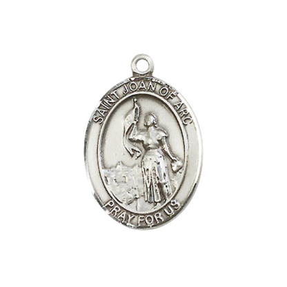 .925 Sterling Silver Saint St. Joan of Arc Medal Pendant on 18 Inch Rhodium Plated Lite Curb Brass Chain with Lobster Claw Clasp, Catholic Religious Necklace - Made in USA- Prayer Card Included