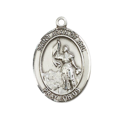 Everlasting Light Jewelry Medium Men's Pewter Saint St. Joan of Arc Medal Pendant on 24 Inch Endless Rhodium Plated Heavy Curb Brass Chain, Catholic Religious Necklace - Made in USA- Deluxe Velvet Gift Box