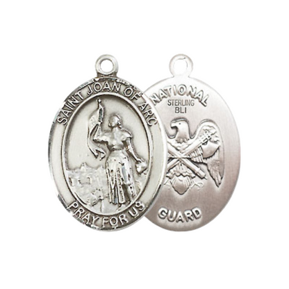 Medium Women's .925 Sterling Silver Saint St. Joan of Arc National Guard Pendant Necklace on 18Inch Rhodium Plated Lite Curb Brass Chain, Catholic Medal – Patron Saint St. of Soldiers/France – Velvet Gift Box Included