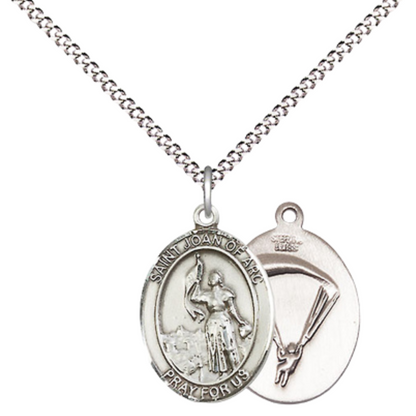 Everlasting Light Jewelry Medium Women's Pewter Saint St. Joan of Arc Paratrooper Pendant Necklace on 18- inch Rhodium- Plated Lite Curb Brass Chain – Patron Saint St. of Soldiers/France, Catholic Medal – Velvet Gift Box Included