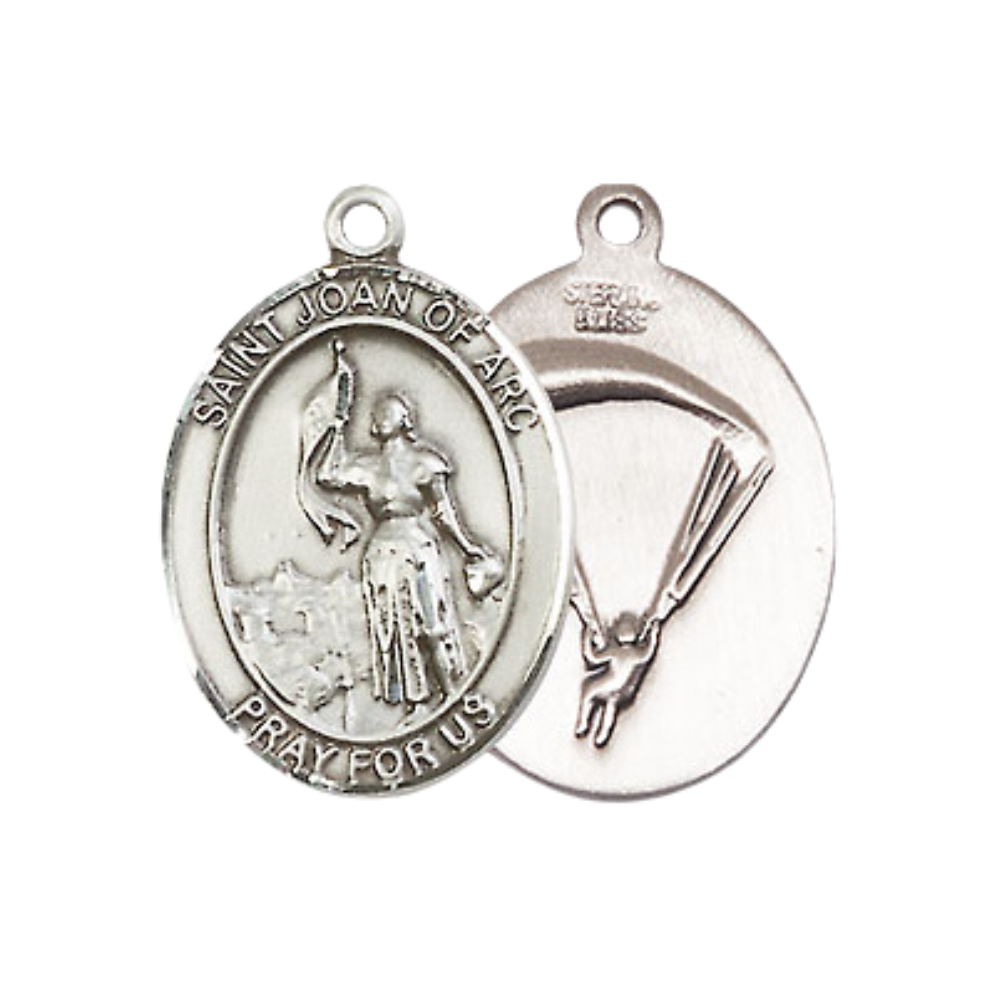Everlasting Light Jewelry Medium Women's Pewter Saint St. Joan of Arc Paratrooper Pendant Necklace on 18- inch Rhodium- Plated Lite Curb Brass Chain – Patron Saint St. of Soldiers/France, Catholic Medal – Velvet Gift Box Included