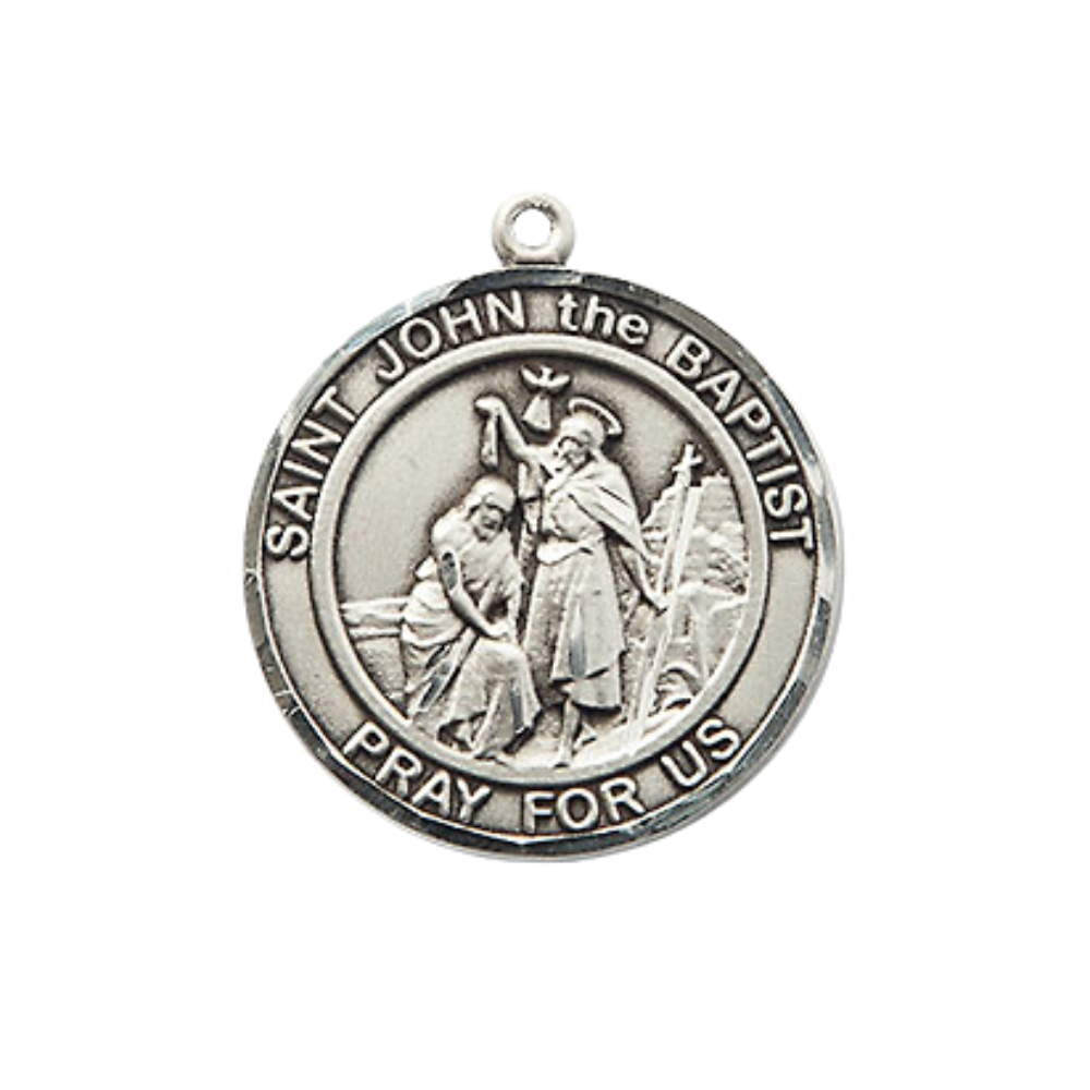 Medium Women's .925 Sterling Silver Saint St. John the Baptist Pendant Necklace on 18 Inch Rhodium- Plated Lite Curb Brass Chain with Lobster Claw Clasp, Catholic Medal - Patron Saint. of Auto Routes & Road Workers – Velvet Gift Box
