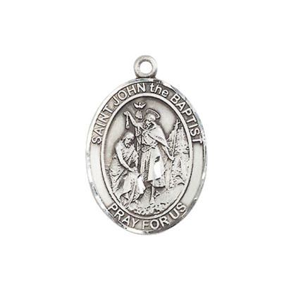 Everlasting Light Jewelry Medium Women's Pewter Saint St. John the Baptist Pendant Necklace on 18- inch Rhodium- Plated Lite Curb Brass Chain – Patron Saint St. of Auto Routes/Road Workers, Catholic Medal – Velvet Gift Box Included