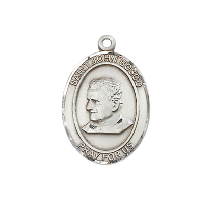 Medium Women's .925 Sterling Silver Saint St. John Bosco Pendant Necklace on 18- Inch Rhodium Plated Lite Curb Brass Chain – Patron Saint St. of Students and Apprentices, Catholic Medal – Velvet Gift Box Included