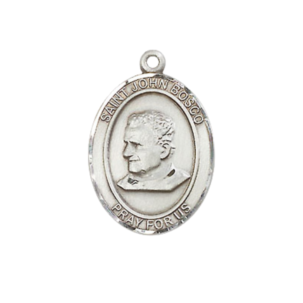 Everlasting Light Jewelry Medium Women's Pewter Saint St. John Bosco Pendant Necklace on 18- inch Rhodium- Plated Lite Curb Brass Chain – Patron Saint St. of Students/Apprentices, Catholic Medal – Velvet Gift Box Included