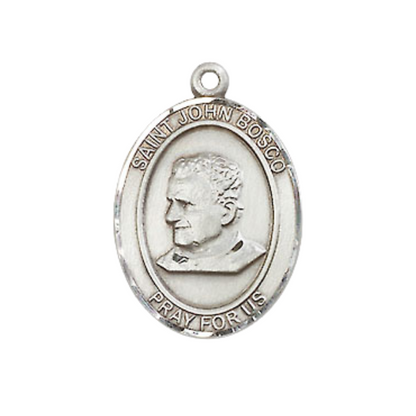 Medium Men's .925 Sterling Silver Saint St. John Bosco Medal Pendant on 24 Inch Endless Rhodium Plated Heavy Curb Brass Chain, Catholic Religious Necklace - Made in USA- Deluxe Velvet Gift Box