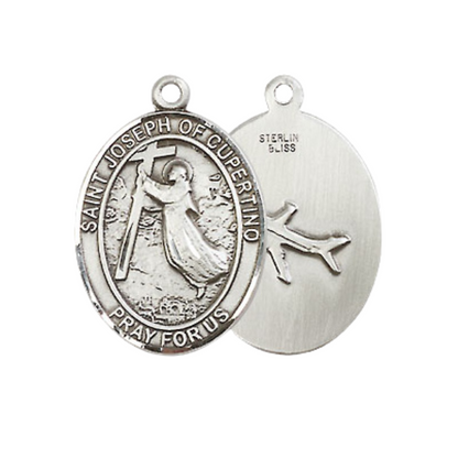Medium Women's .925 Sterling Silver Saint St. Joseph of Cupertino Pendant Necklace on 18- Inch Rhodium Plated Lite Curb Brass Chain – Patron Saint St. of Pilots and the Air Force, Catholic Medal – Velvet Gift Box Included