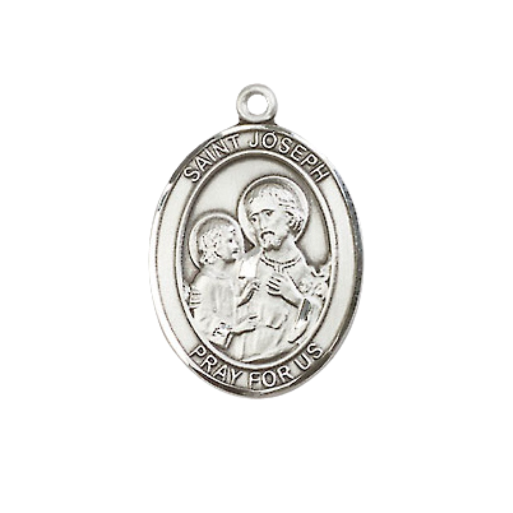 Everlasting Light Jewelry Women's Pewter Saint St. Joseph Pendant Necklace on 18- inch Rhodium- Plated Lite Curb Brass Chain – Patron Saint St. of Carpenters, Fathers & the Dying, Catholic Medal – Velvet Gift Box Included