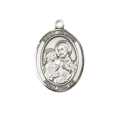 Everlasting Light Jewelry Women's Pewter Saint St. Joseph Pendant Necklace on 18- inch Rhodium- Plated Lite Curb Brass Chain – Patron Saint St. of Carpenters, Fathers & the Dying, Catholic Medal – Velvet Gift Box Included