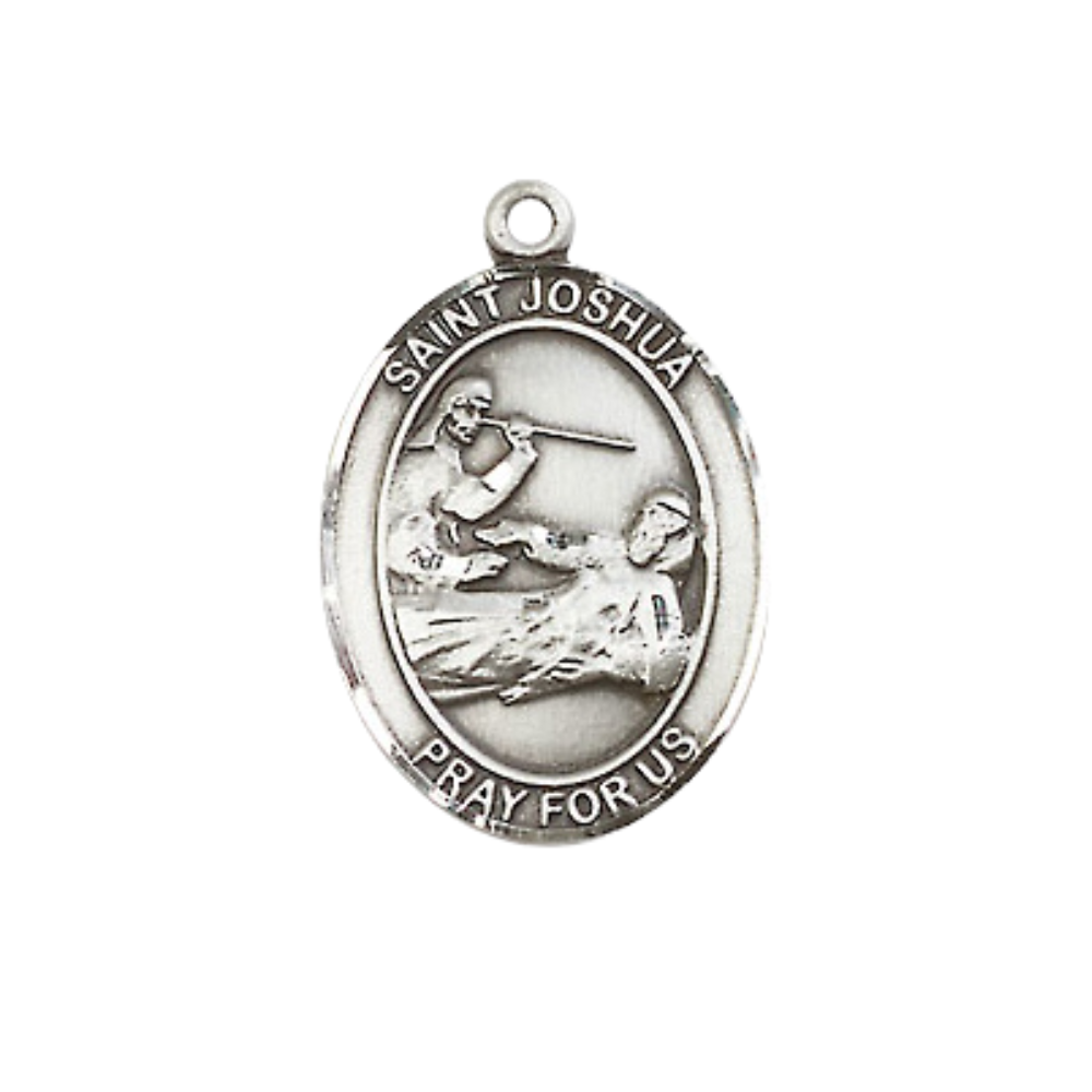 Everlasting Light Jewelry Medium Women's .925 Sterling Silver Saint St. Joshua Medal Pendant Necklace with 18- Inch Rhodium Plated Lite Curb Brass Chain, Catholic Medal - Patron Saint. of Those Named Joshua – Includes Velvet Gift Box