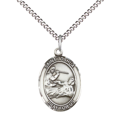 Everlasting Light Jewelry Medium Women's Pewter Saint St. Joshua Pendant Necklace on 18- inch Rhodium- Plated Lite Curb Brass Chain – Patron Saint St. of Those Named Joshua, Catholic Medal – Velvet Gift Box Included