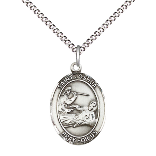 Everlasting Light Jewelry Medium Women's Pewter Saint St. Joshua Pendant Necklace on 18- inch Rhodium- Plated Lite Curb Brass Chain – Patron Saint St. of Those Named Joshua, Catholic Medal – Velvet Gift Box Included