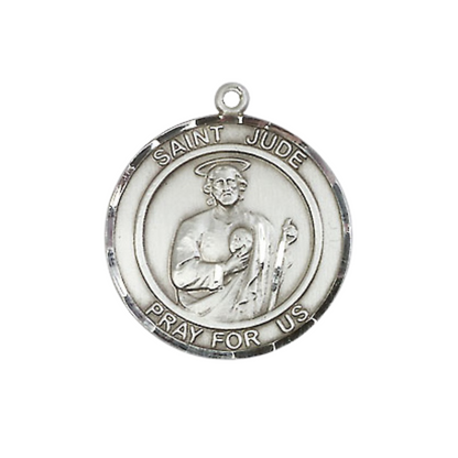 Medium Women's .925 Sterling Silver Saint St. Jude Pendant Necklace – ¾” x ?” Medal on 18 Inch Rhodium- Plated Lite Curb Brass Chain with Lobster Claw Clasp, Catholic Medal - Patron Saint. of Desperate Situations – Velvet Gift Box