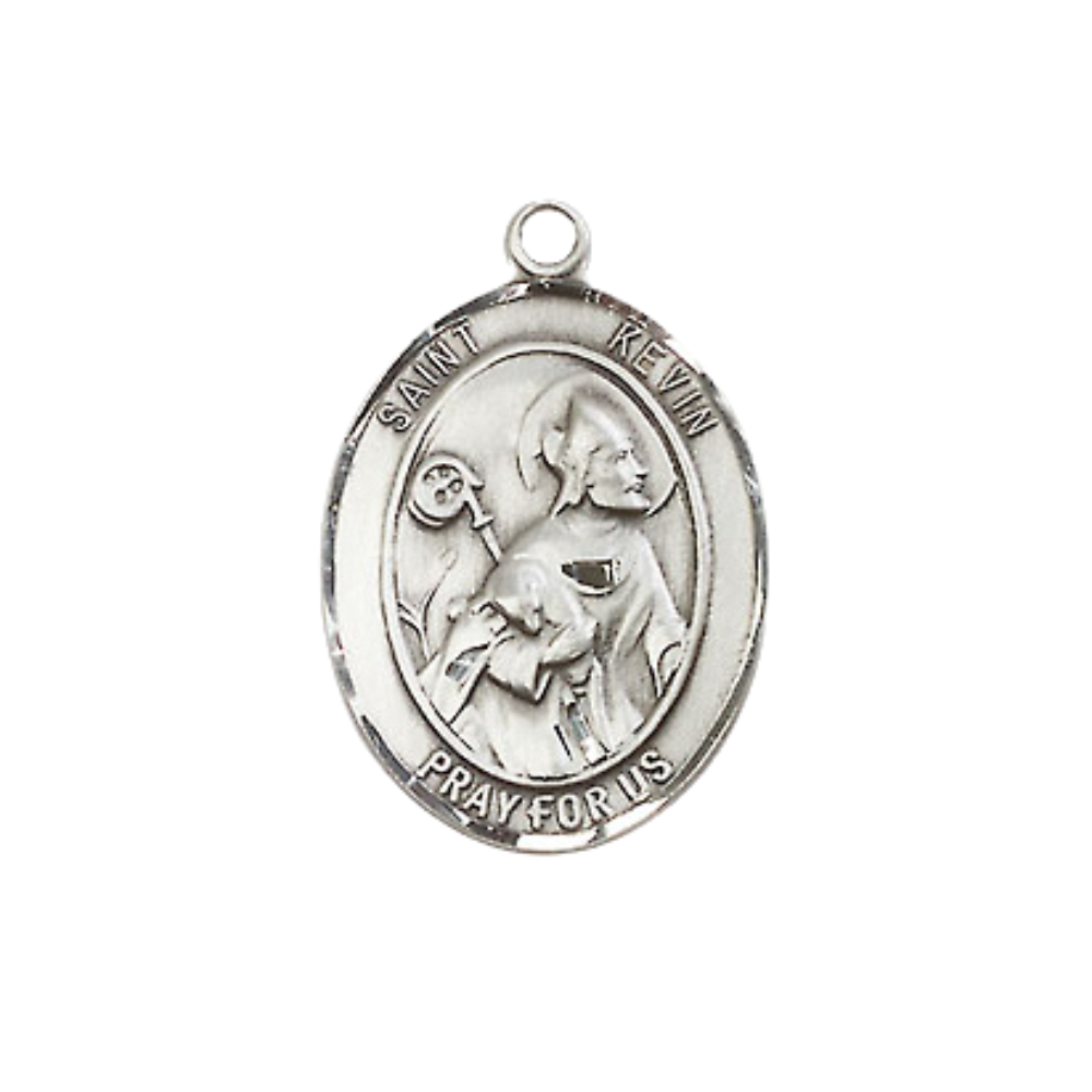 Everlasting Light Jewelry Medium Women's .925 Sterling Silver Saint St. Kevin Pendant Necklace with 18- Inch Rhodium Plated Lite Curb Brass Chain – Patron Saint St. of Blackbirds and Ireland, Catholic Medal – Velvet Gift Box Included
