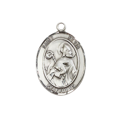 Everlasting Light Jewelry Medium Women's .925 Sterling Silver Saint St. Kevin Pendant Necklace with 18- Inch Rhodium Plated Lite Curb Brass Chain – Patron Saint St. of Blackbirds and Ireland, Catholic Medal – Velvet Gift Box Included