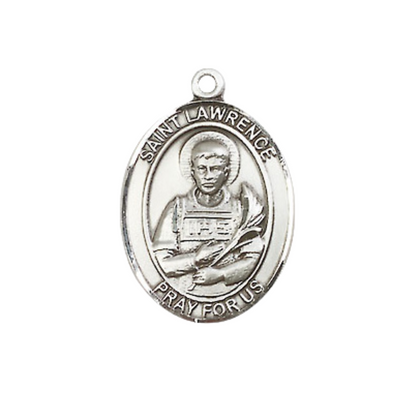 Everlasting Light Jewelry Medium Women's Pewter Saint St. Lawrence Pendant Necklace on 18- inch Rhodium- Plated Lite Curb Brass Chain – Patron Saint St. of Chefs & Comedians, Catholic Medal – Velvet Gift Box Included