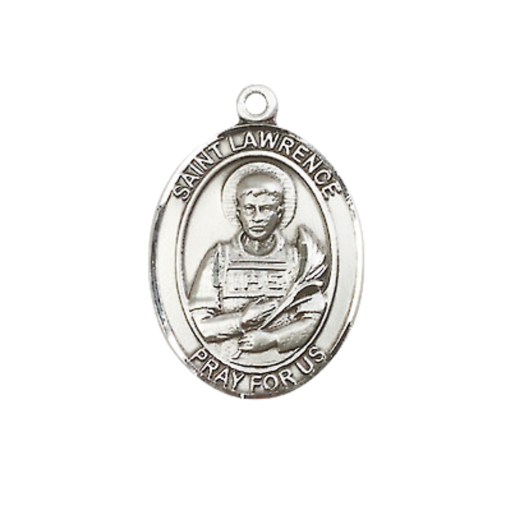 Everlasting Light Jewelry Medium Women's .925 Sterling Silver Saint St. Lawrence Pendant Necklace with 18- Inch Rhodium Plated Lite Curb Brass Chain – Patron Saint St. of Chefs and Comedians, Catholic Medal – Velvet Gift Box Included