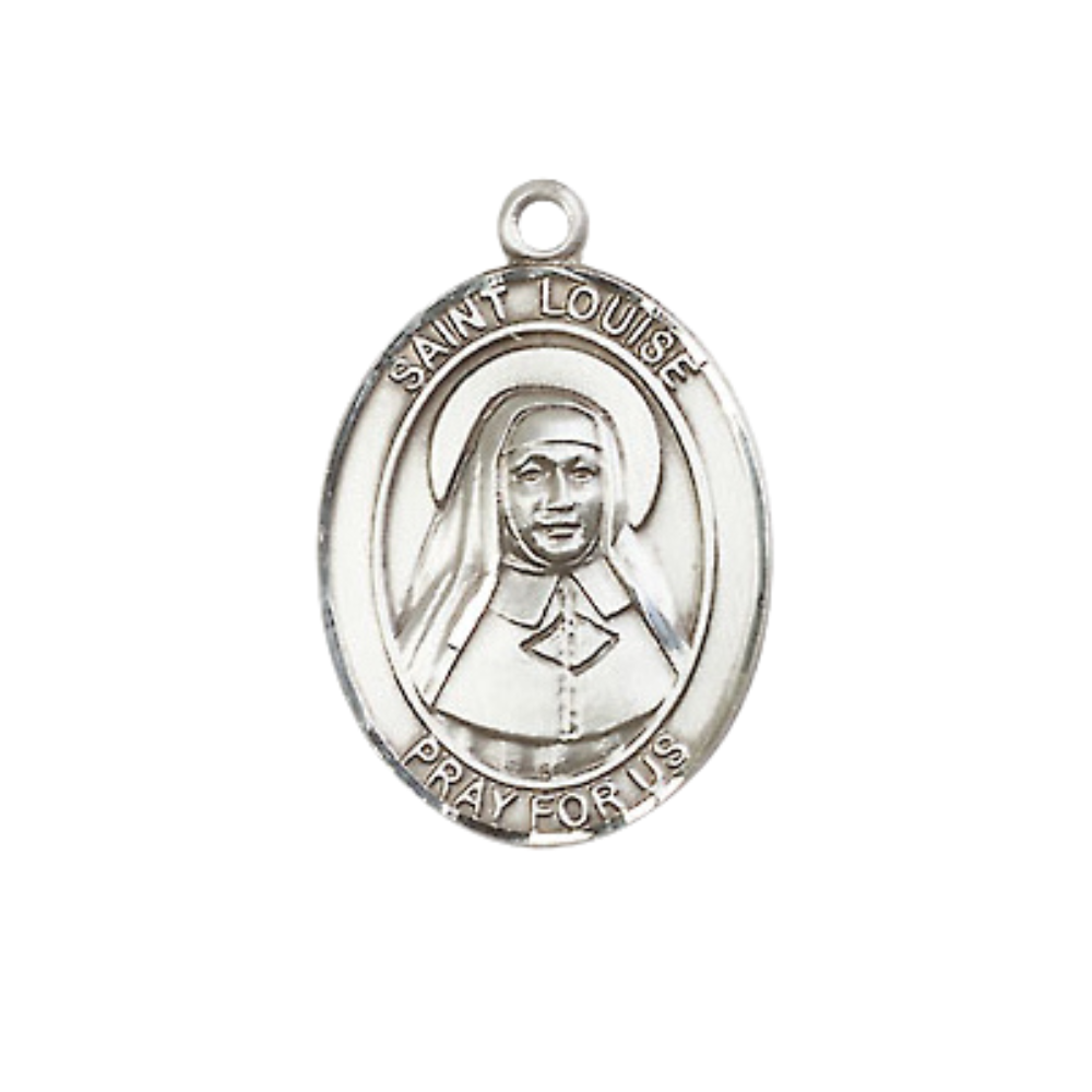 Medium Women's Pewter Saint Louise de Marillac Pendant Necklace on 18-inch Rhodium-Plated Lite Curb Brass Chain – Patron Saint of Orphans & Social Workers – Velvet Gift Box Included