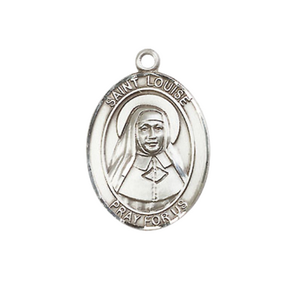 Medium Women's .925 Sterling Silver Saint St. Louise de Marillac Pendant Necklace with 18- Inch Rhodium Plated Lite Curb Brass Chain, Catholic Medal - Patron Saint. of Orphans & Social Workers – Velvet Gift Box