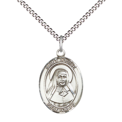 Medium Women's Pewter Saint Louise de Marillac Pendant Necklace on 18-inch Rhodium-Plated Lite Curb Brass Chain – Patron Saint of Orphans & Social Workers – Velvet Gift Box Included